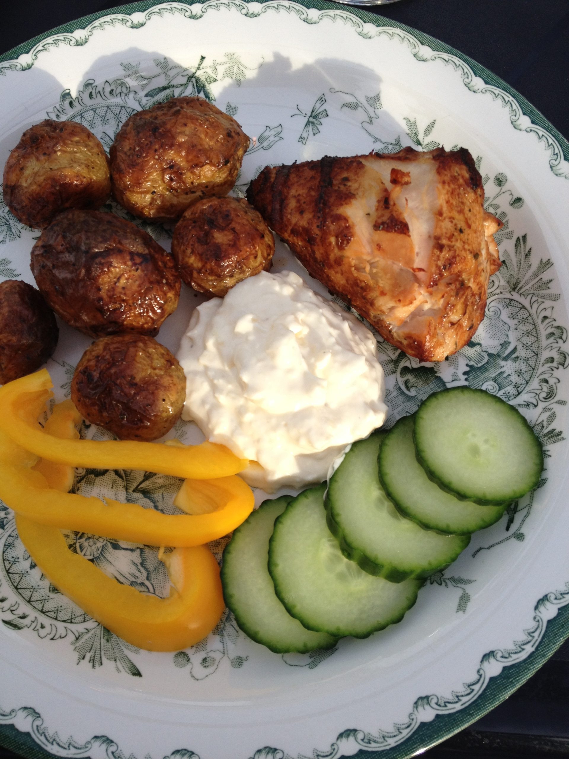 Grillad kyckling, rostad färskpotatis och parmesansås